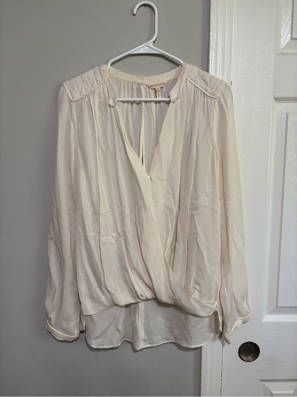 Rebecca Taylor Wrap Front Cream Silk Blouse 8 Medium